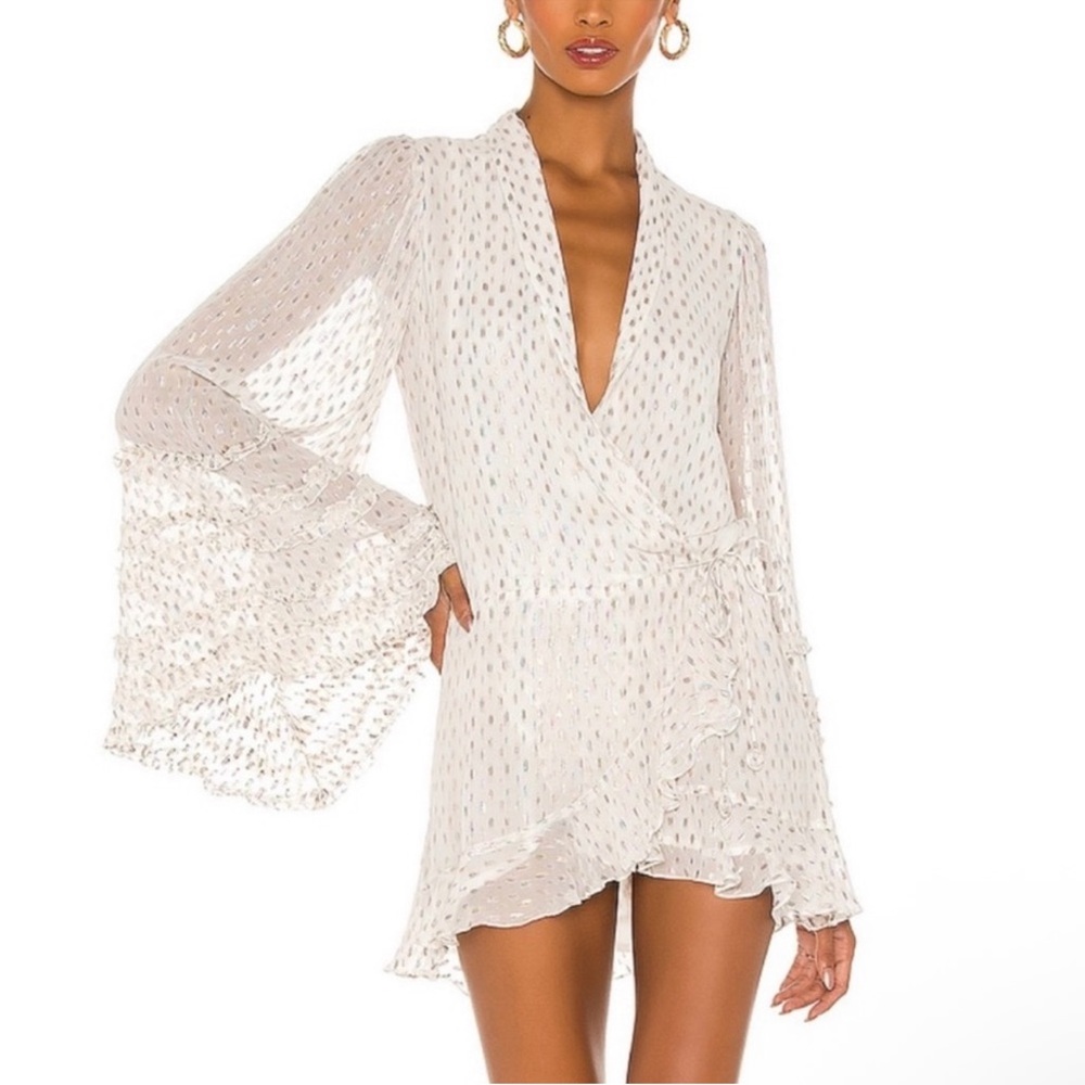 Rocco sand Noi white dress with metallic detail